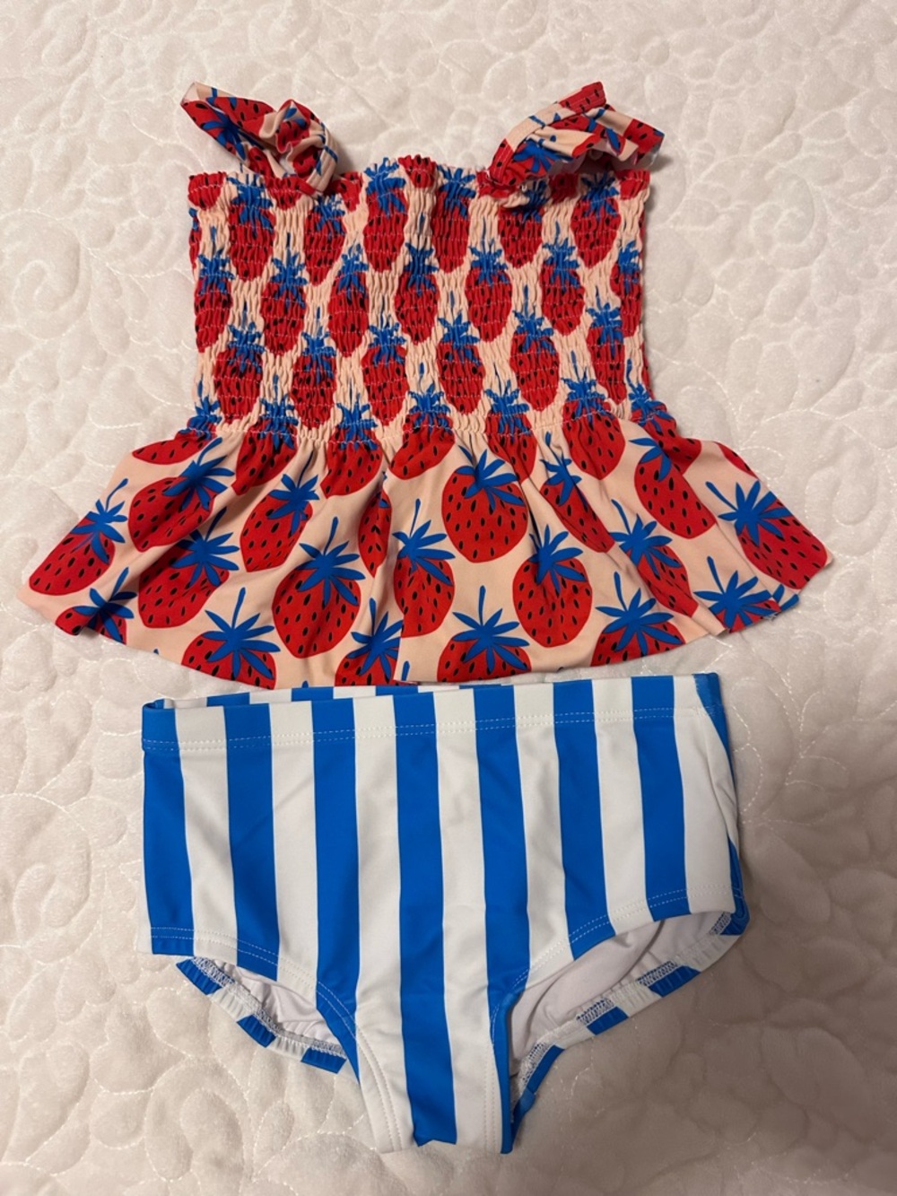 Hanna Andersson Strawberry Smocked Tankini - Red, Blue & Cream